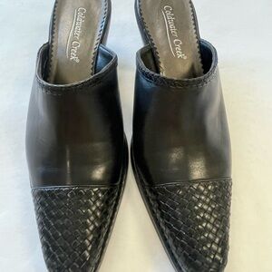 Coldwater Creek Black Leather Woven Mules